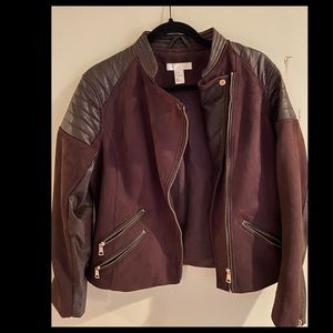 H&M Plum Moto faux suede jacket w/ zippers & snaps